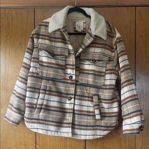 Billabong Brown and Cream Plaid Bomber Jacket
